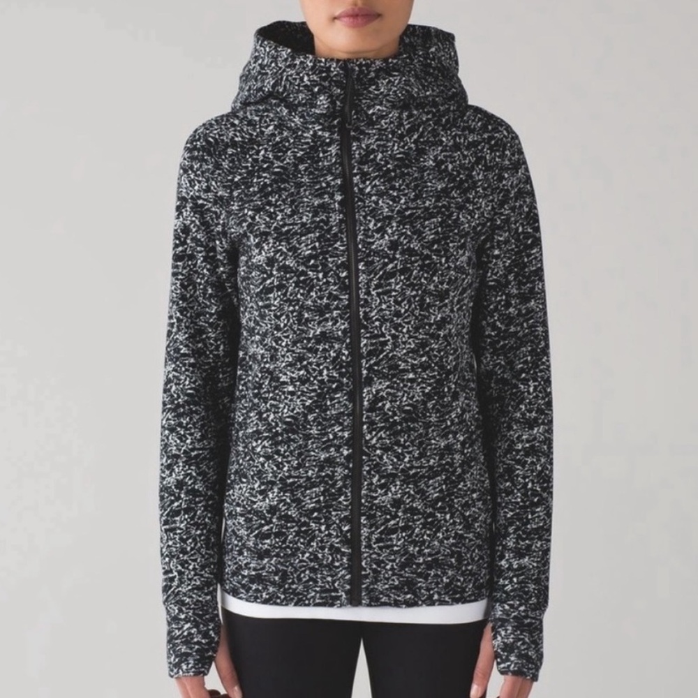 Lululemon black/white printed full zip scuba light cotton hoodie - Size 10